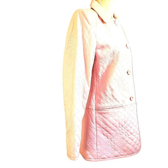 Vintage Pamela McCoy Pink Classic Quilted Leather Coat Size S Lined 2 Pockets - Picture 4 of 10
